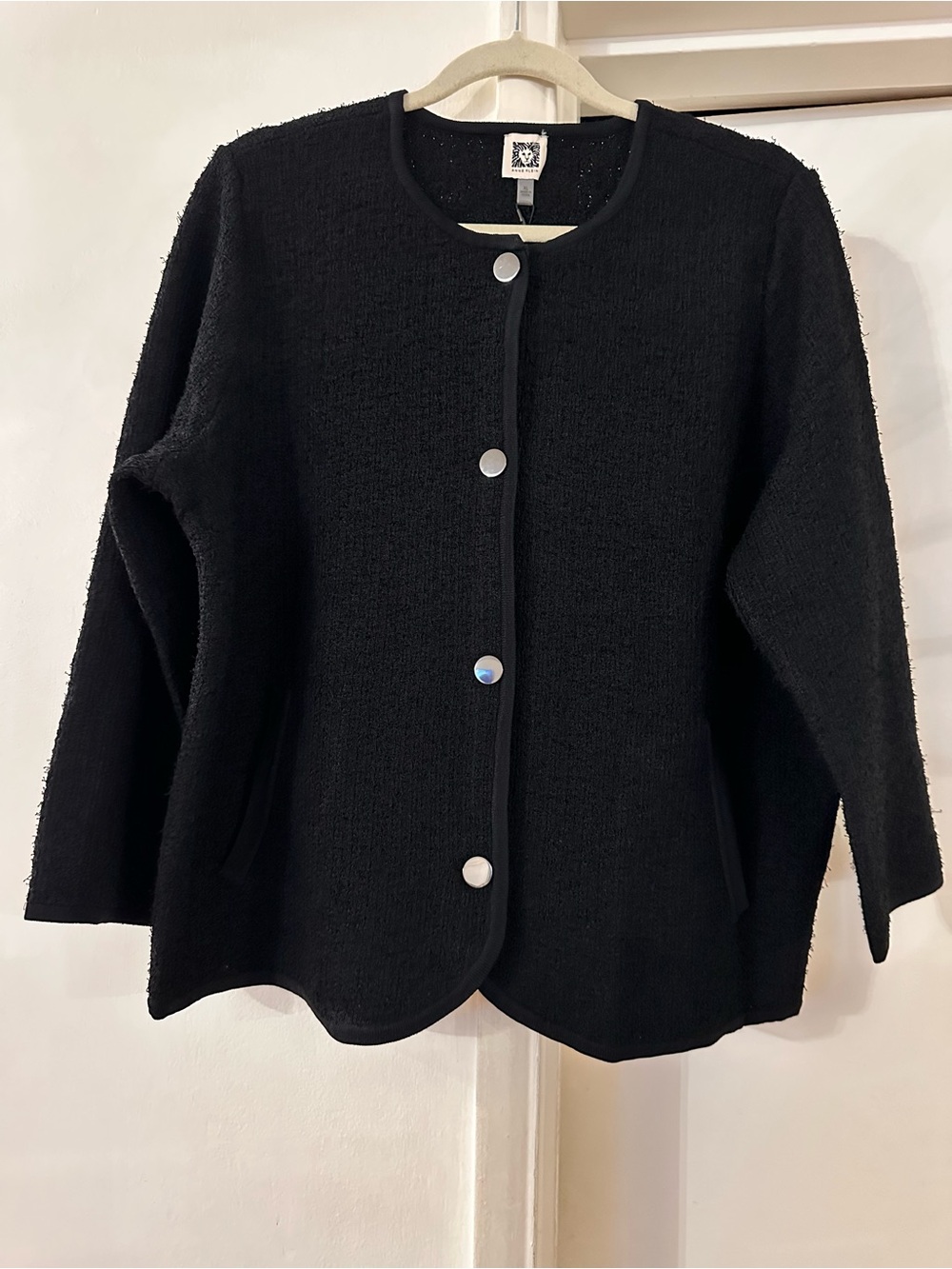 Anne Klein Black Bouclé Button-Front Cardigan